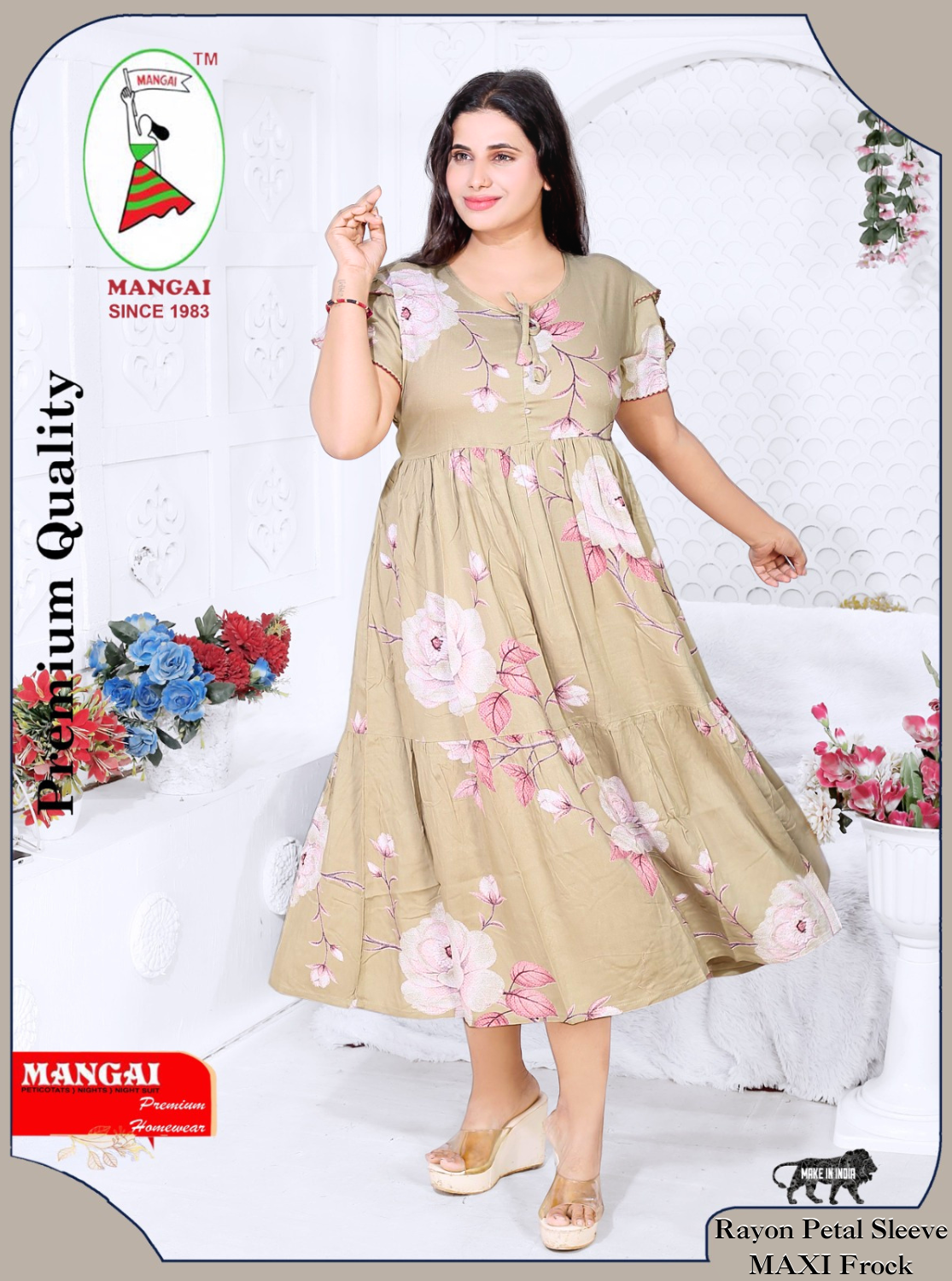 Rayon MAXI FROCK Model Nighties | Fancy Petal Sleeve | Fancy Neck & Side Pocket | Pleated Frock MAXI Style | Trendy Collection's for Stylish Women & Teenage Girl (FSF)