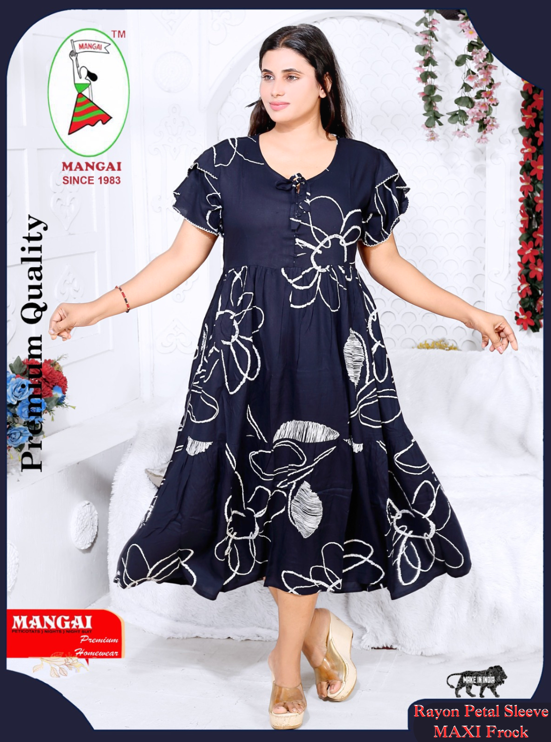 Rayon MAXI FROCK Model Nighties | Fancy Petal Sleeve | Fancy Neck & Side Pocket | Pleated Frock MAXI Style | Trendy Collection's for Stylish Women & Teenage Girl (FSF)