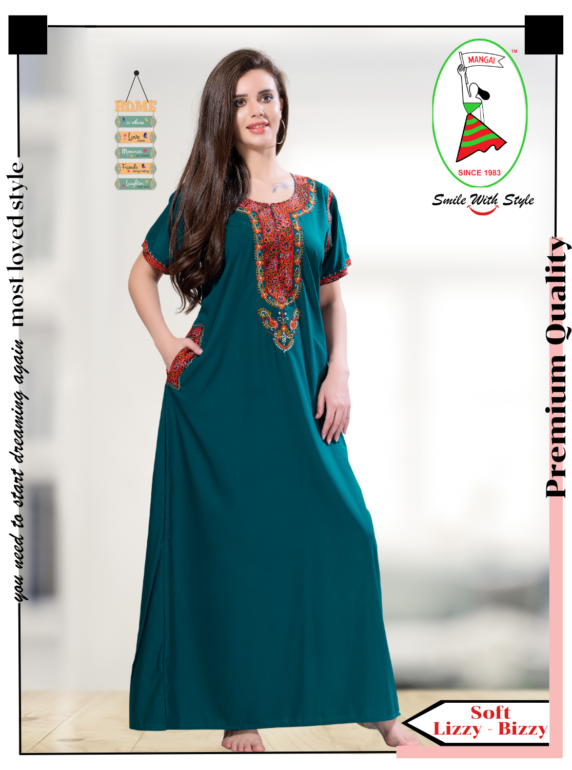 MANGAI Premium KARACHI Embroidery Nighties | Beautiful Embroidery Design's | Branded Quality | Half Sleeve | Regular Model | Stylish Nightdress for Women (KEM)