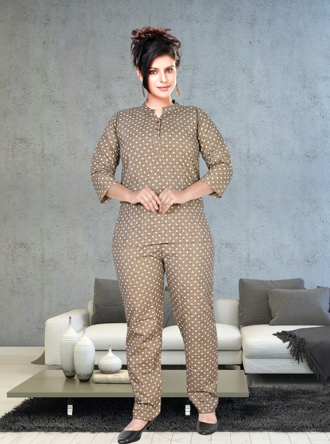 New MANGAI Stylish Cotton Night Suits for all Stylish Women's | Long Sleeve with Size Pocket Beautiful all Over Printed Elastic Waist Top & Bottom Cord Set your Perfect Nightwear Companion (MCNS)