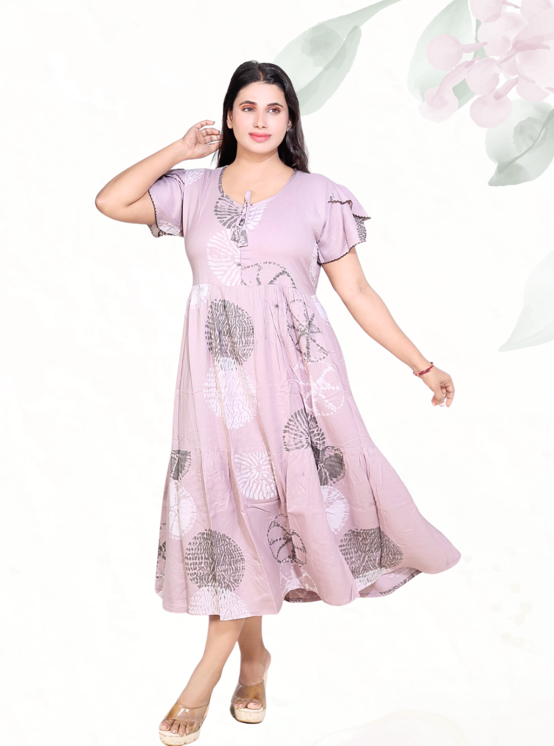 Rayon MAXI FROCK Model Nighties | Fancy Petal Sleeve | Fancy Neck & Side Pocket | Pleated Frock MAXI Style | Trendy Collection's for Stylish Women & Teenage Girl (FSF)