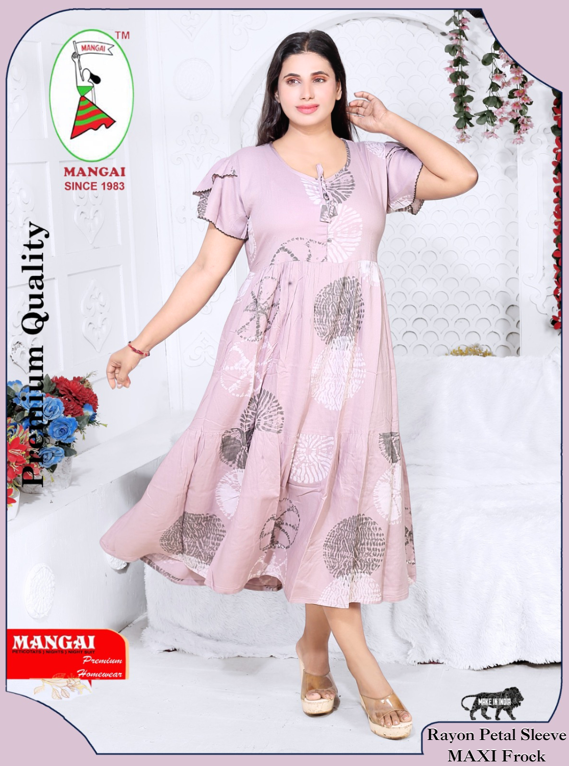 Rayon MAXI FROCK Model Nighties | Fancy Petal Sleeve | Fancy Neck & Side Pocket | Pleated Frock MAXI Style | Trendy Collection's for Stylish Women & Teenage Girl (FSF)