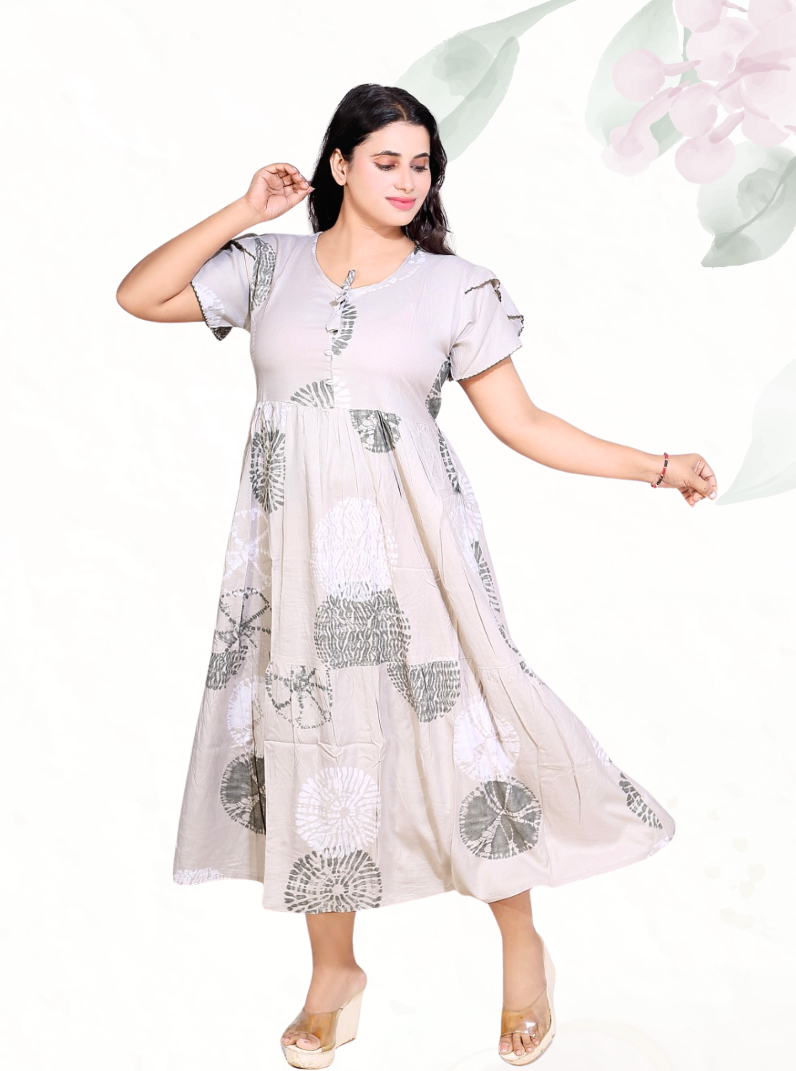 Rayon MAXI FROCK Model Nighties | Fancy Petal Sleeve | Fancy Neck & Side Pocket | Pleated Frock MAXI Style | Trendy Collection's for Stylish Women & Teenage Girl (FSF)