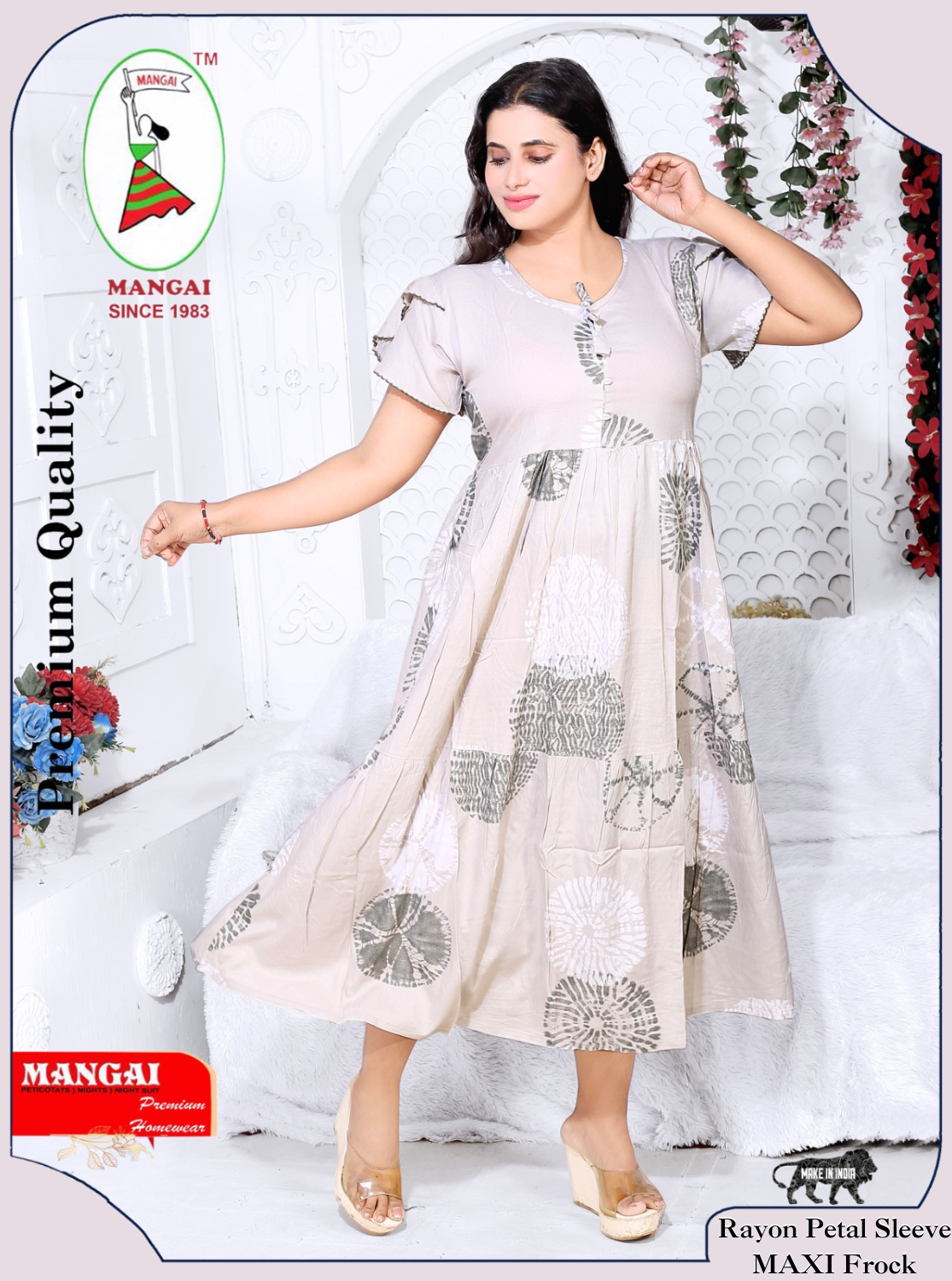 Rayon MAXI FROCK Model Nighties | Fancy Petal Sleeve | Fancy Neck & Side Pocket | Pleated Frock MAXI Style | Trendy Collection's for Stylish Women & Teenage Girl (FSF)