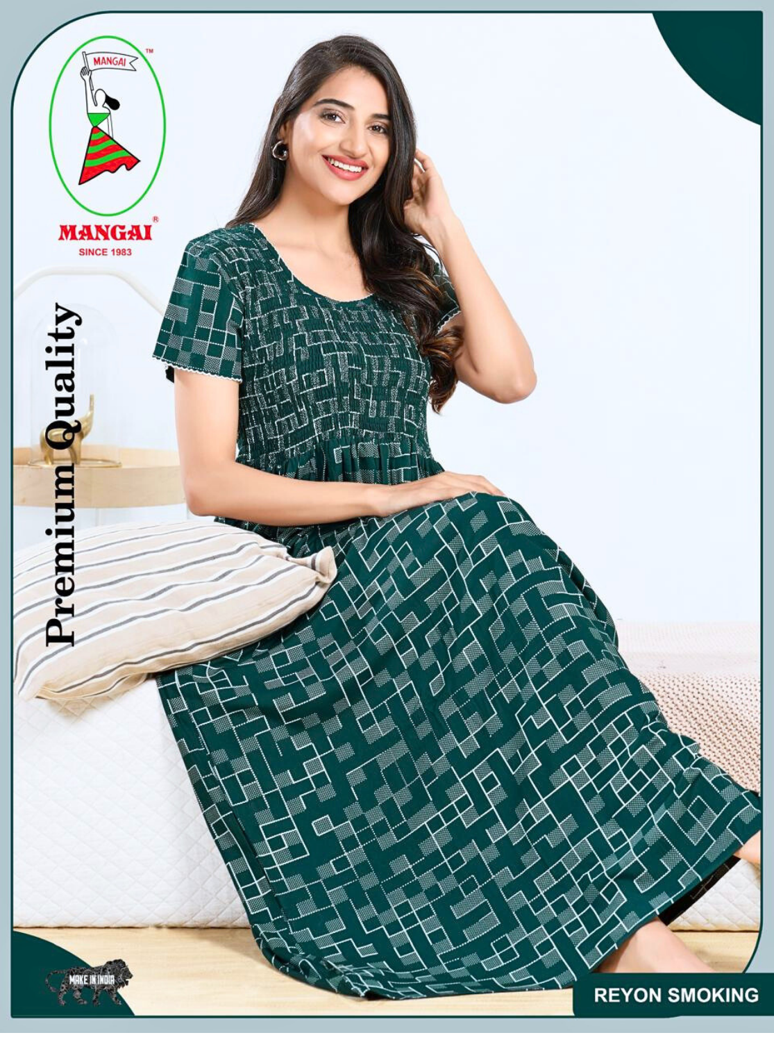 MANGAI RAYON Smocking Nighty | Beautiful Pleated Design | Side Pocket | Stylish Nighty for Trendy Women's | Your Perfect Nightwear Collection's (SRN)