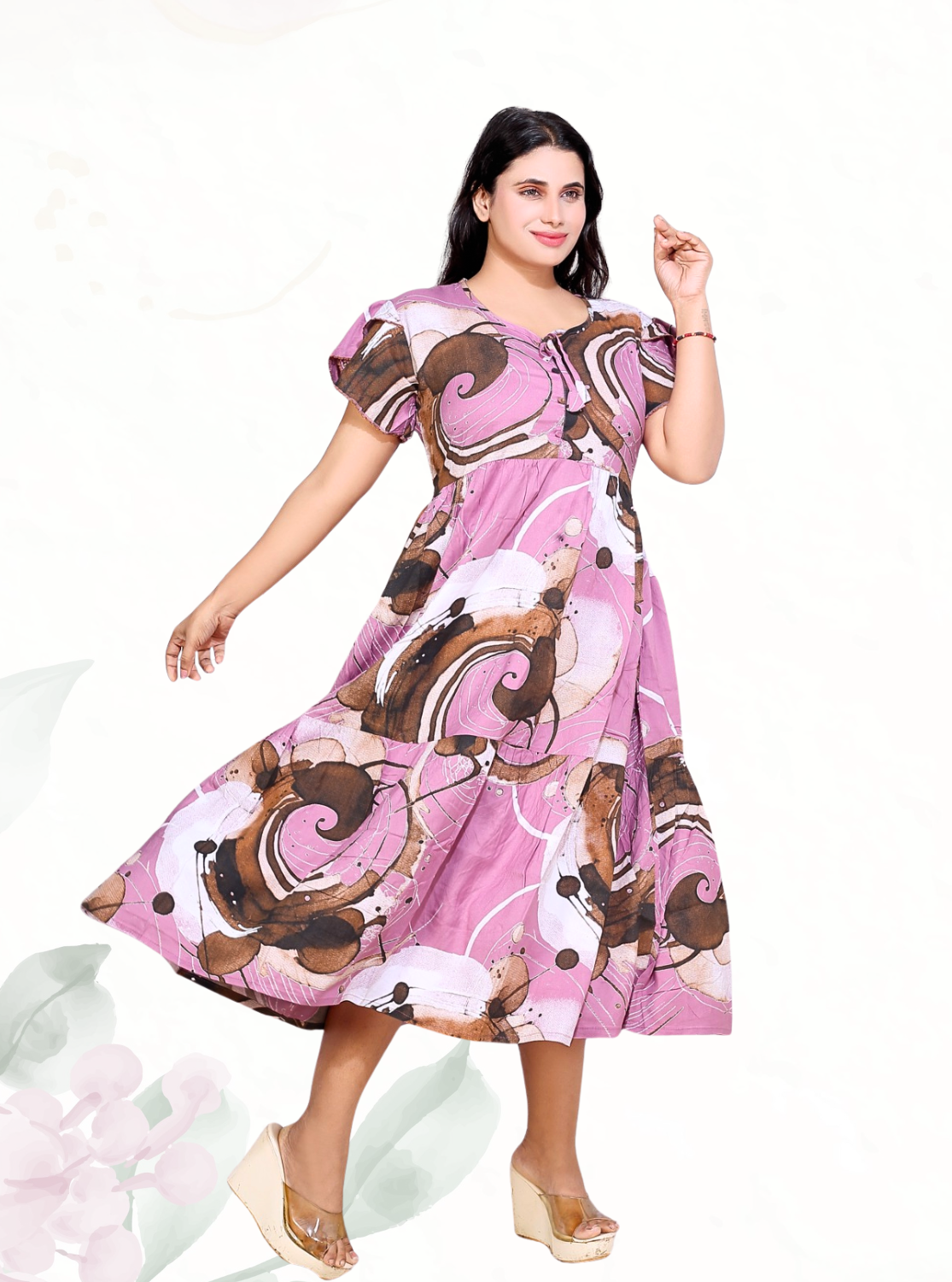 Rayon MAXI FROCK Model Nighties | Fancy Petal Sleeve | Fancy Neck & Side Pocket | Pleated Frock MAXI Style | Trendy Collection's for Stylish Women & Teenage Girl (FSF)