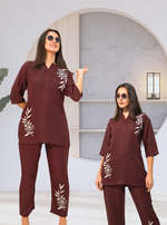MANGAI Premium Cotton Printed Night Suits | Stylish Print's All Over | Top & Bottom Set | 3/4 Sleeve | Trendy Night Suits for Stylish Women's (MLNS)