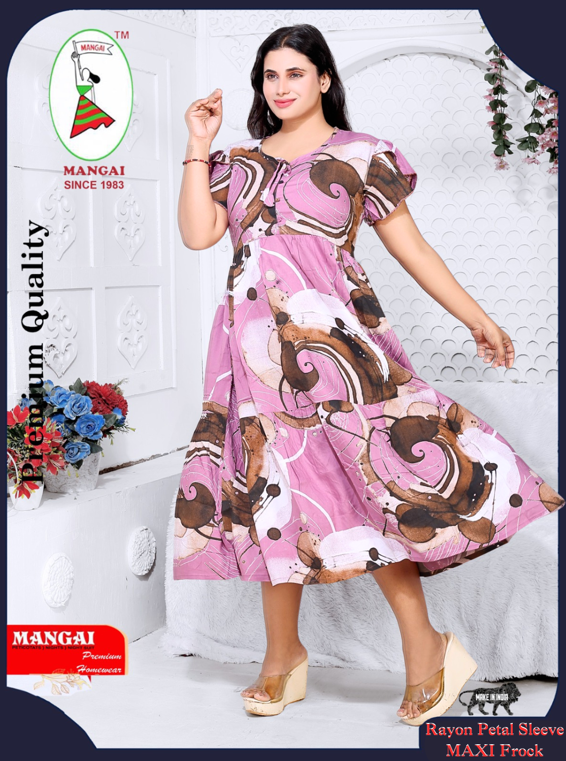 Rayon MAXI FROCK Model Nighties | Fancy Petal Sleeve | Fancy Neck & Side Pocket | Pleated Frock MAXI Style | Trendy Collection's for Stylish Women & Teenage Girl (FSF)