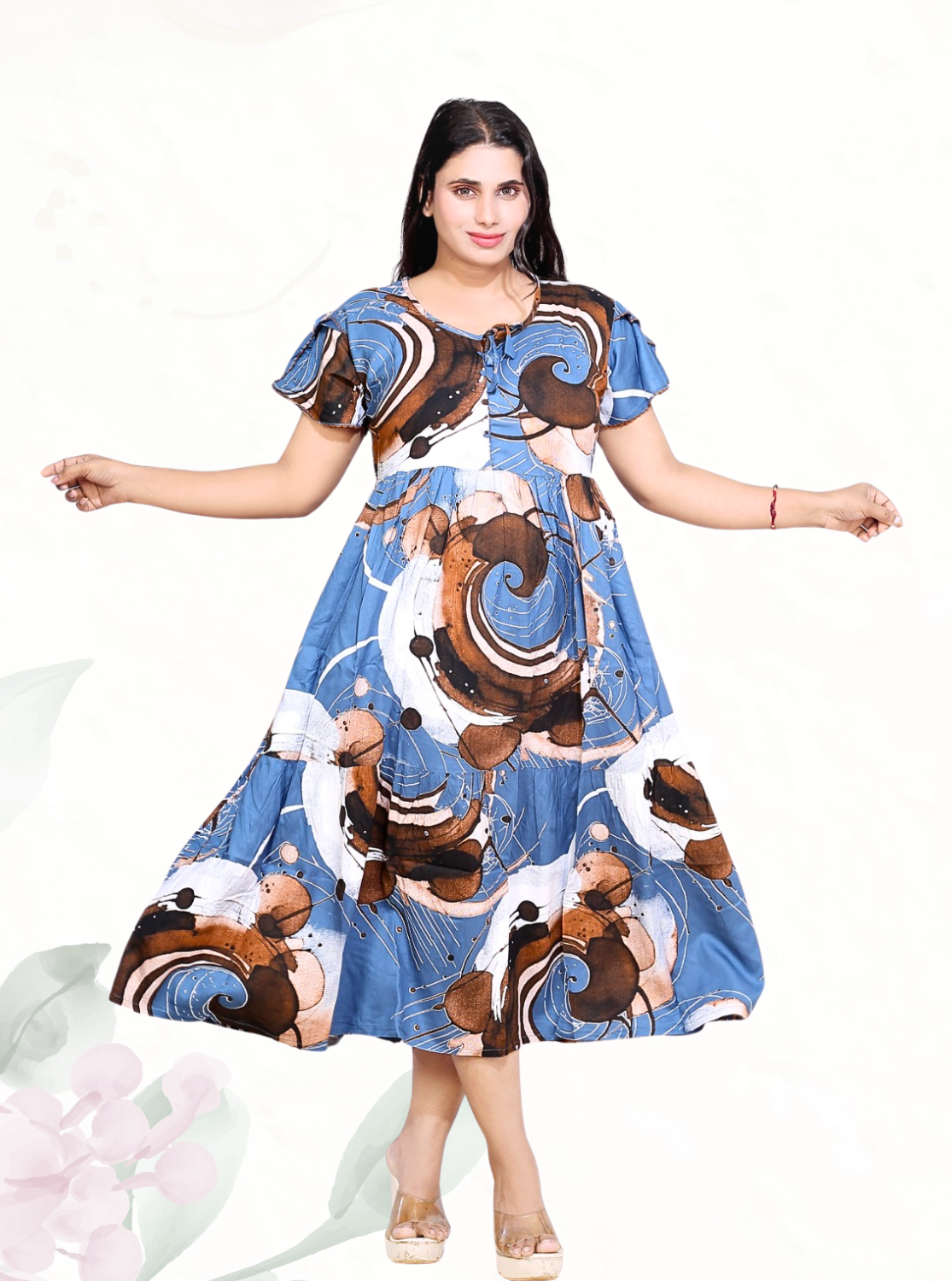 Rayon MAXI FROCK Model Nighties | Fancy Petal Sleeve | Fancy Neck & Side Pocket | Pleated Frock MAXI Style | Trendy Collection's for Stylish Women & Teenage Girl (FSF)