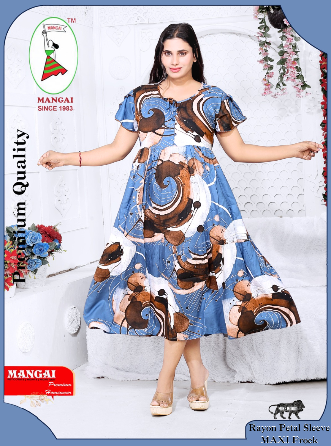 Rayon MAXI FROCK Model Nighties | Fancy Petal Sleeve | Fancy Neck & Side Pocket | Pleated Frock MAXI Style | Trendy Collection's for Stylish Women & Teenage Girl (FSF)