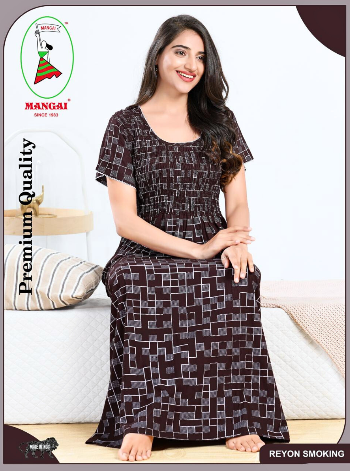 MANGAI RAYON Smocking Nighty | Beautiful Pleated Design | Side Pocket | Stylish Nighty for Trendy Women's | Your Perfect Nightwear Collection's (SRN)