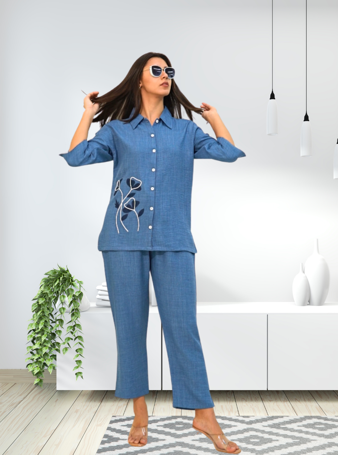 MANGAI Premium Cotton Printed Night Suits | Stylish Print's All Over | Top & Bottom Set | 3/4 Sleeve | Trendy Night Suits for Stylish Women's (MLNS)