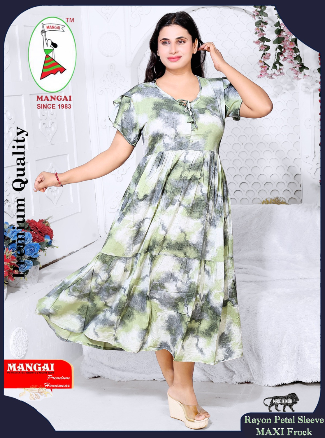 Rayon MAXI FROCK Model Nighties | Fancy Petal Sleeve | Fancy Neck & Side Pocket | Pleated Frock MAXI Style | Trendy Collection's for Stylish Women & Teenage Girl (FSF)