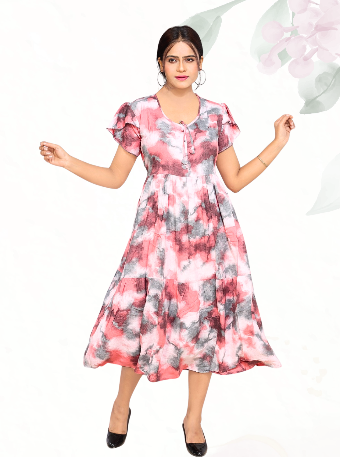 Rayon MAXI FROCK Model Nighties | Fancy Petal Sleeve | Fancy Neck & Side Pocket | Pleated Frock MAXI Style | Trendy Collection's for Stylish Women & Teenage Girl (FSF)