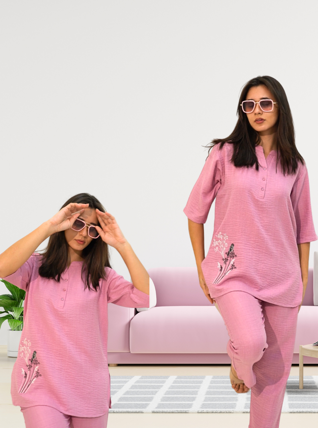 MANGAI Premium Cotton Printed Night Suits | Stylish Print's All Over | Top & Bottom Set | 3/4 Sleeve | Trendy Night Suits for Stylish Women's (MLNS)