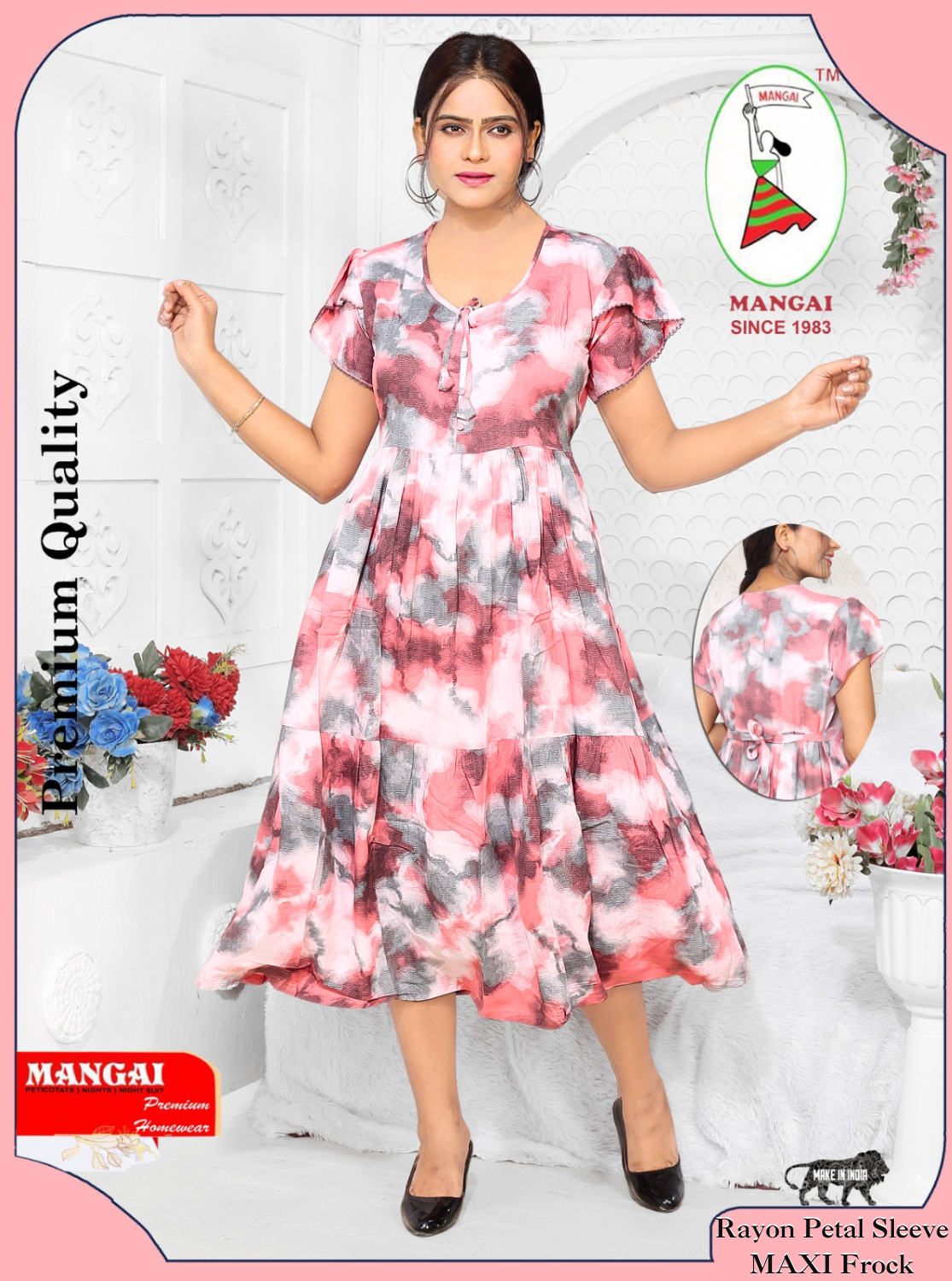 Rayon MAXI FROCK Model Nighties | Fancy Petal Sleeve | Fancy Neck & Side Pocket | Pleated Frock MAXI Style | Trendy Collection's for Stylish Women & Teenage Girl (FSF)