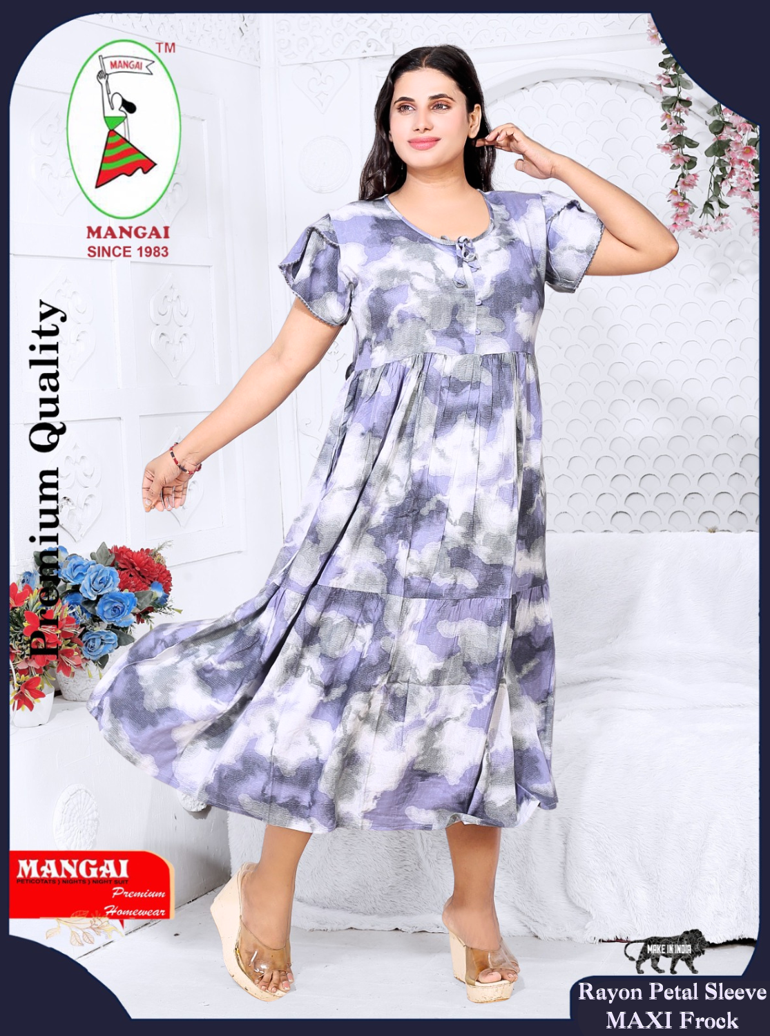 Rayon MAXI FROCK Model Nighties | Fancy Petal Sleeve | Fancy Neck & Side Pocket | Pleated Frock MAXI Style | Trendy Collection's for Stylish Women & Teenage Girl (FSF)