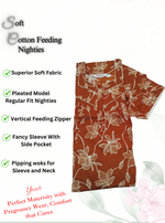 MANGAI Cotton Straight Zip Feeding Nighty |Post Pregnancy | Comfort and Style | Pleated Model | Soft Cotton Feeding Nighties (STF)