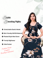 MANGAI RAYON Smocking Nighty | Beautiful Pleated Design | Side Pocket | Stylish Nighty for Trendy Women's | Your Perfect Nightwear Collection's (SRN)
