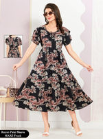 Rayon MAXI FROCK Model Nighties | Fancy Petal Sleeve | Fancy Neck & Side Pocket | Pleated Frock MAXI Style | Trendy Collection's for Stylish Women & Teenage Girl (FSF)