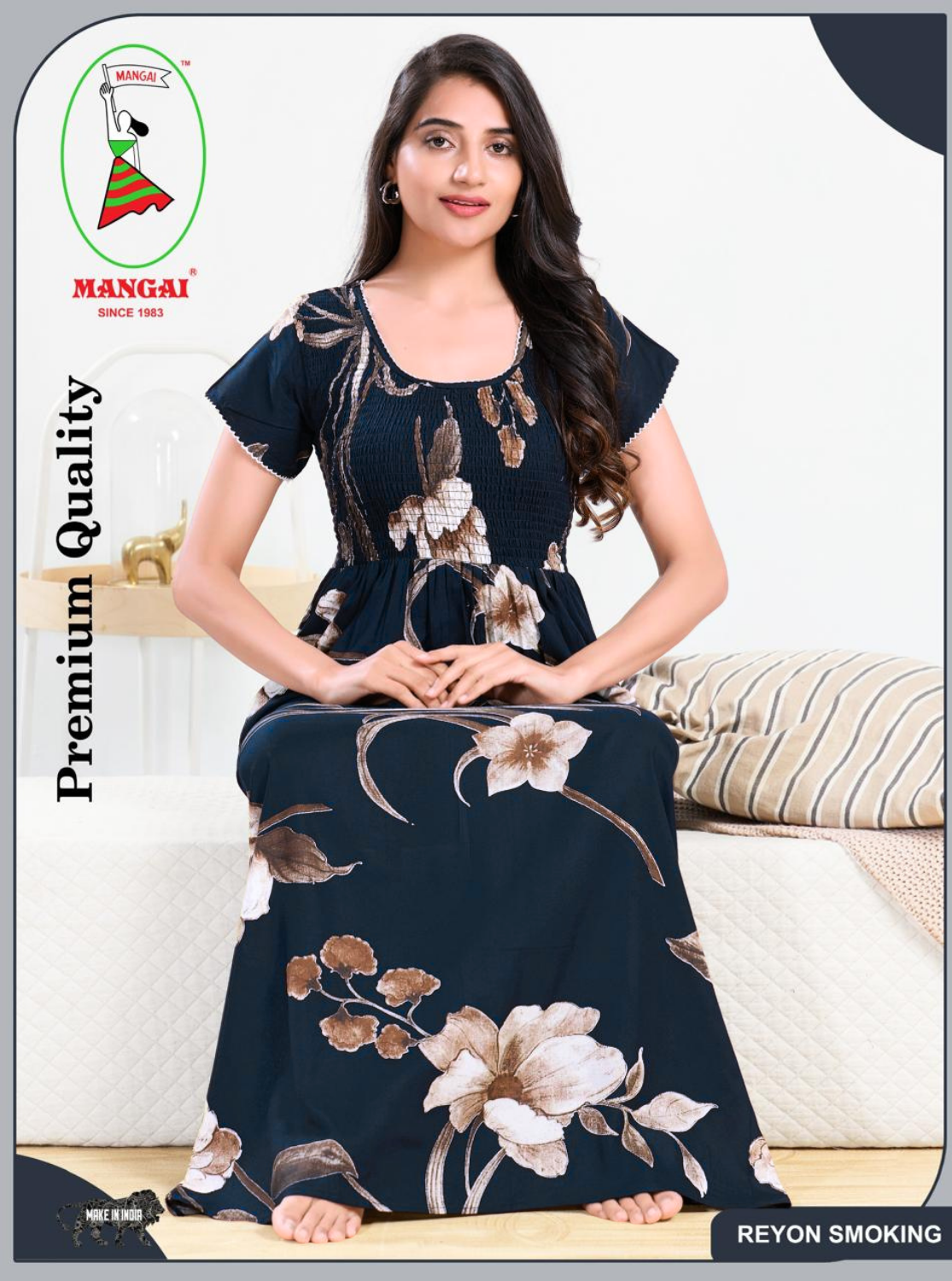 MANGAI RAYON Smocking Nighty | Beautiful Pleated Design | Side Pocket | Stylish Nighty for Trendy Women's | Your Perfect Nightwear Collection's (SRN)