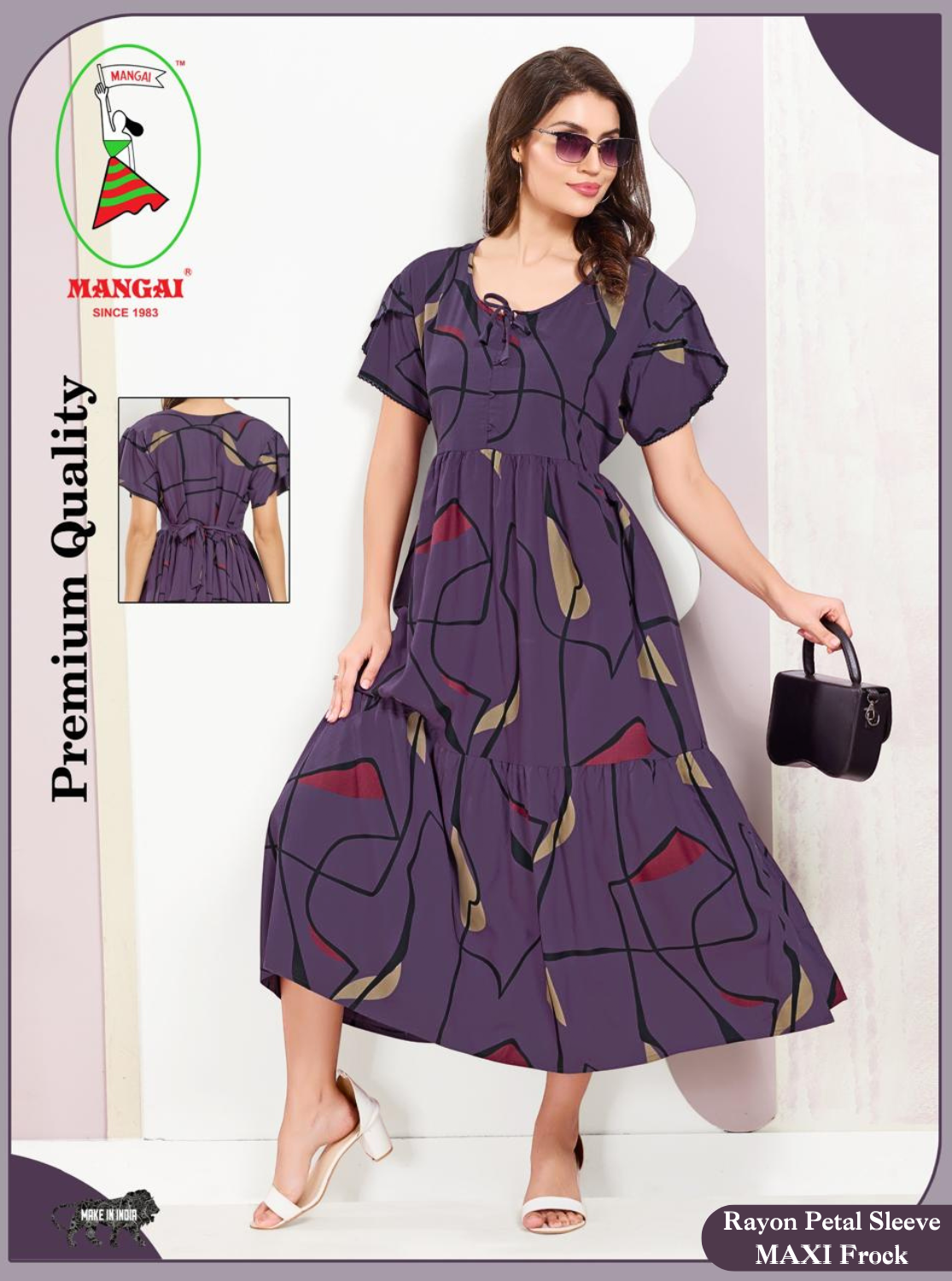 Rayon MAXI FROCK Model Nighties | Fancy Petal Sleeve | Fancy Neck & Side Pocket | Pleated Frock MAXI Style | Trendy Collection's for Stylish Women & Teenage Girl (FSF)