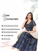 MANGAI RAYON Smocking Nighty | Beautiful Pleated Design | Side Pocket | Stylish Nighty for Trendy Women's | Your Perfect Nightwear Collection's (SRN)