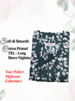 MANGAI Premium Cotton Printed Regular Comfort Long Sleeve Model Size Nighties - Fancy Neck | With Side Pocket |Shrinkage Free Nighties | Trendy Collection's for Stylish Women's (SLV)