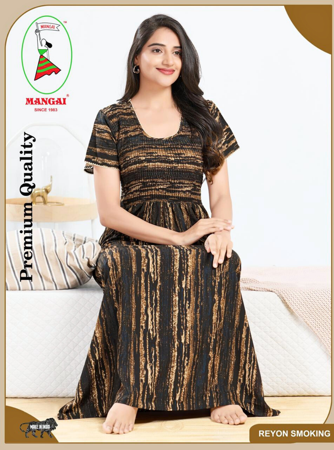 MANGAI RAYON Smocking Nighty | Beautiful Pleated Design | Side Pocket | Stylish Nighty for Trendy Women's | Your Perfect Nightwear Collection's (SRN)