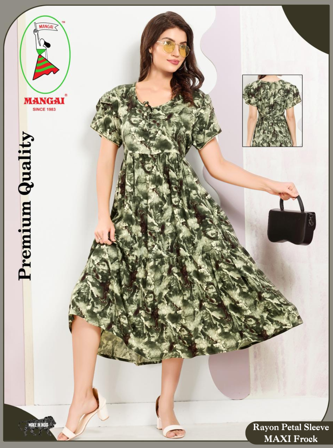 Rayon MAXI FROCK Model Nighties | Fancy Petal Sleeve | Fancy Neck & Side Pocket | Pleated Frock MAXI Style | Trendy Collection's for Stylish Women & Teenage Girl (FSF)