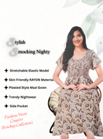 MANGAI RAYON Smocking Nighty | Beautiful Pleated Design | Side Pocket | Stylish Nighty for Trendy Women's | Your Perfect Nightwear Collection's (SRN)