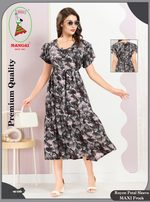 Rayon MAXI FROCK Model Nighties | Fancy Petal Sleeve | Fancy Neck & Side Pocket | Pleated Frock MAXI Style | Trendy Collection's for Stylish Women & Teenage Girl (FSF)