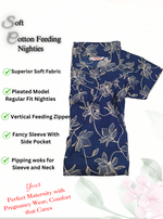 MANGAI Cotton Straight Zip Feeding Nighty |Post Pregnancy | Comfort and Style | Pleated Model | Soft Cotton Feeding Nighties (STF)