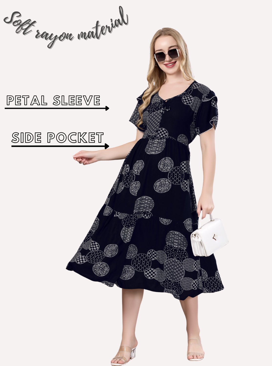 Rayon MAXI FROCK Model Nighties | Fancy Petal Sleeve | Fancy Neck & Side Pocket | Pleated Frock MAXI Style | Trendy Collection's for Stylish Women & Teenage Girl (PSG-H)