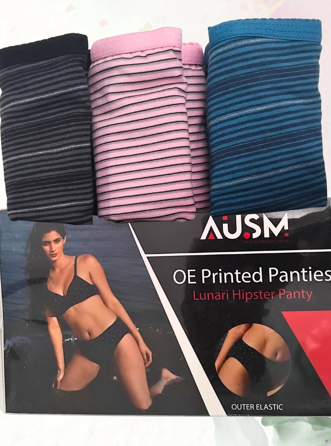 AUSM Premium Cotton Printed 3-Piece Pack – Elastic Outer, Stretchable Panties for Women & Teenage Girls (LUNARI PRNTED PNTYS)