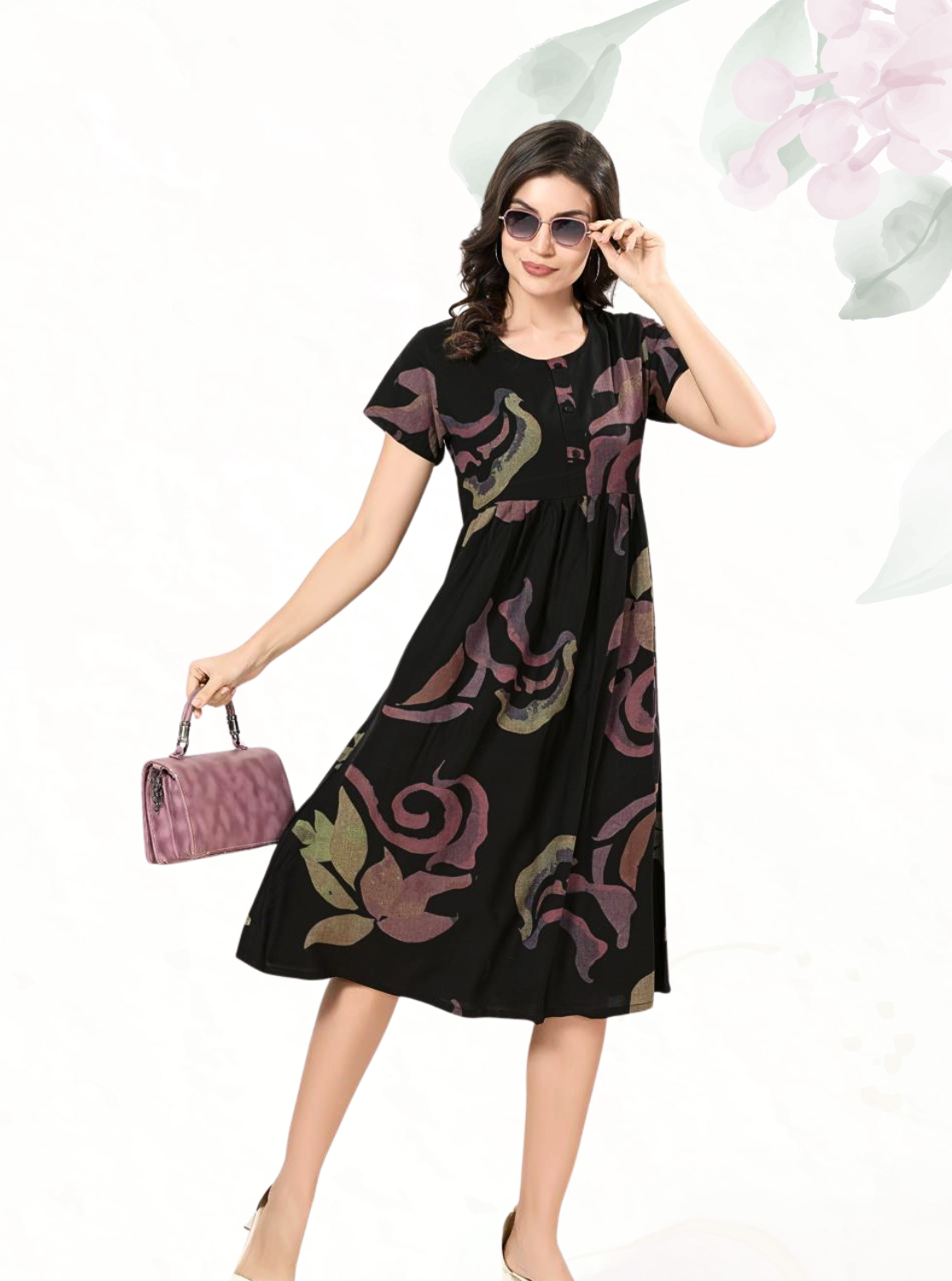 Rayon MAXI FROCK Model Nighties | Round Neck & Side Pocket | Pleated Frock MAXI Style | Trendy Collection's for Stylish Women & Teenage Girl (FRH)