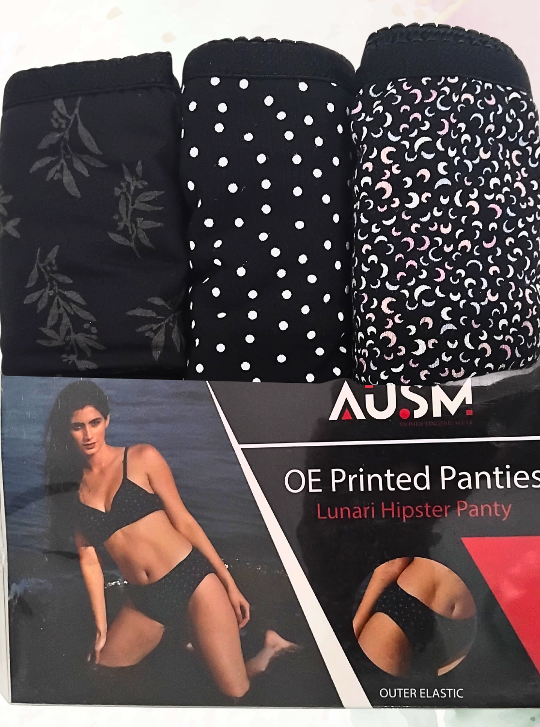 AUSM Premium Cotton Printed 3-Piece Pack – Elastic Outer, Stretchable Panties for Women & Teenage Girls (LUNARI PRNTED PNTYS)