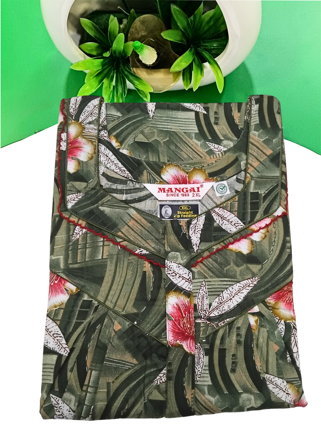 MANGAI Cotton Straight Zip Feeding Nighty |Post Pregnancy | Comfort and Style | Pleated Model | Soft Cotton Feeding Nighties (STF)