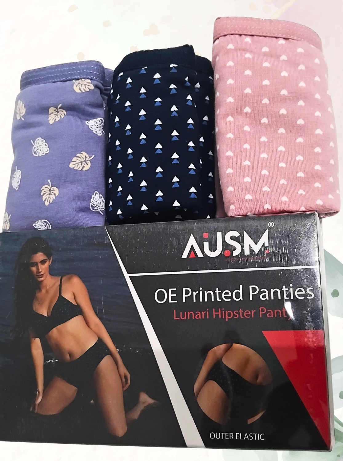 AUSM Premium Cotton Printed 3-Piece Pack – Elastic Outer, Stretchable Panties for Women & Teenage Girls (LUNARI PRNTED PNTYS)