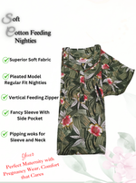 MANGAI Cotton Straight Zip Feeding Nighty |Post Pregnancy | Comfort and Style | Pleated Model | Soft Cotton Feeding Nighties (STF)