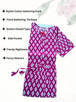 Cotton Gathering Frock for Summer Arrivals | Side Pocket | Button Closed | Elegant Casual Night Wear for Trendy Women's (FKC)