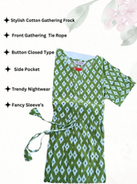 Cotton Gathering Frock for Summer Arrivals | Side Pocket | Button Closed | Elegant Casual Night Wear for Trendy Women's (FKC)