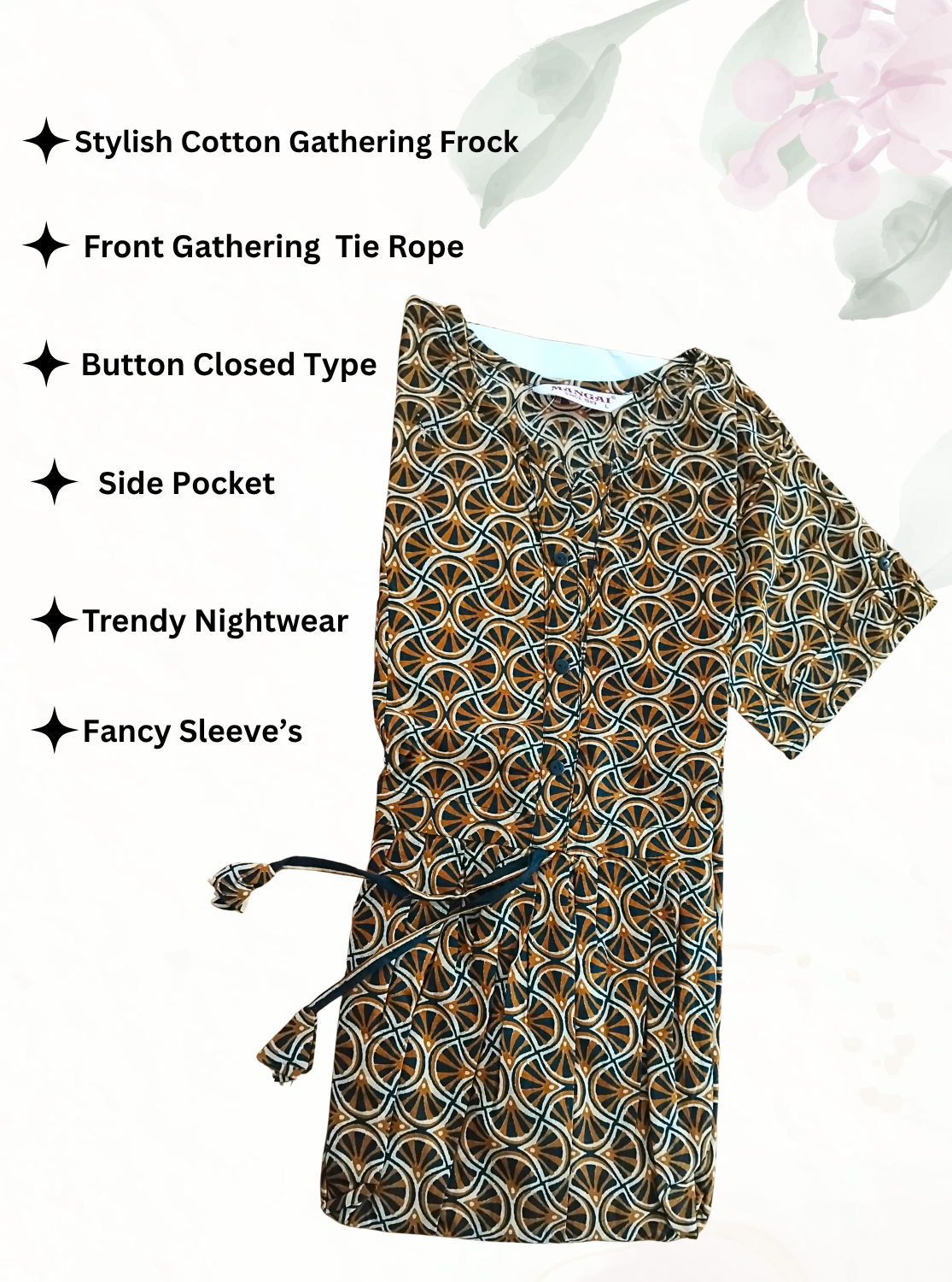 Cotton Gathering Frock for Summer Arrivals | Side Pocket | Button Closed | Elegant Casual Night Wear for Trendy Women's (FKC)