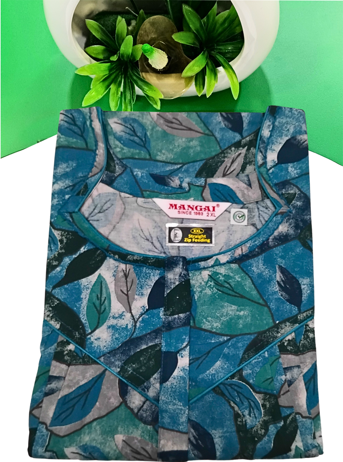 MANGAI Cotton Straight Zip Feeding Nighty |Post Pregnancy | Comfort and Style | Pleated Model | Soft Cotton Feeding Nighties (STF)