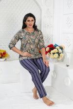 MANGAI Premium Cotton Printed Night Suits | Stylish Print's All Over | Top & Bottom Set | 3/4 Sleeve | Trendy Night Suits for Stylish Women's (CNS)
