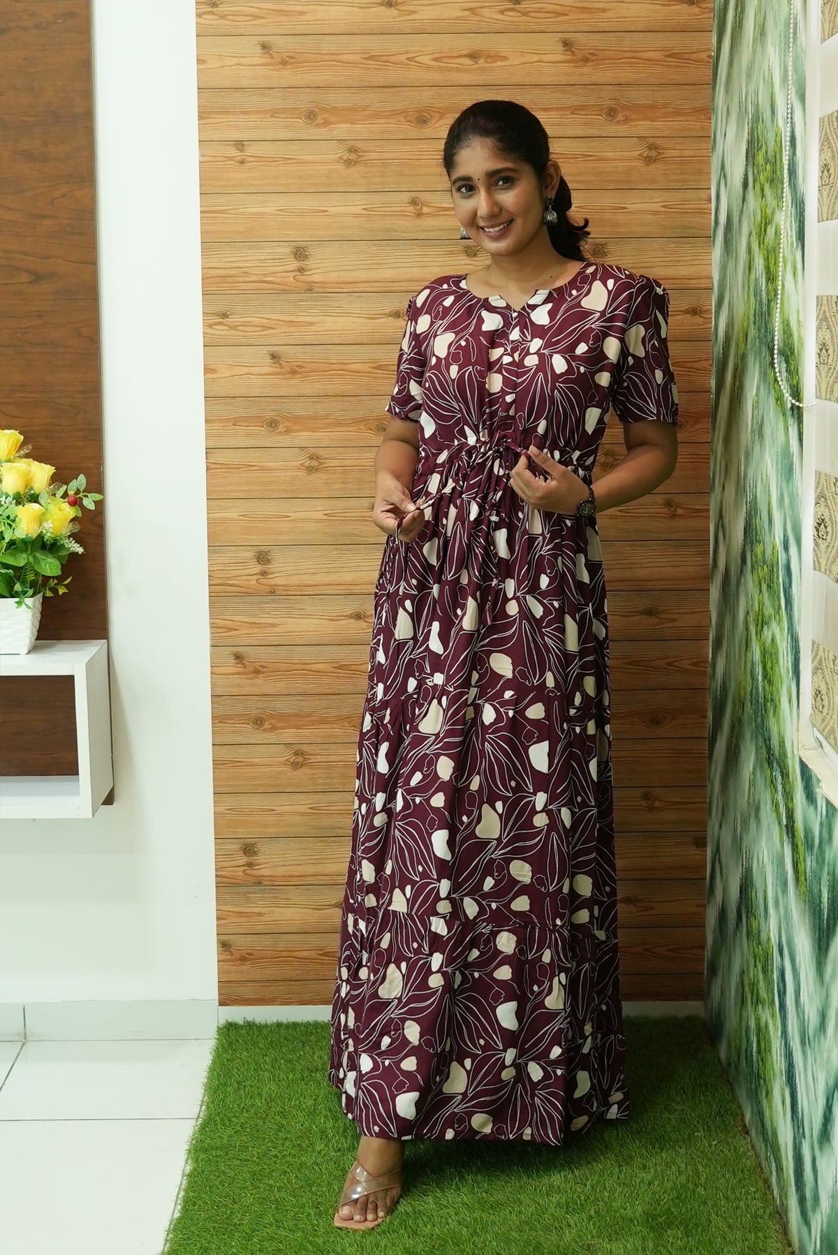 Stylish Arrivals Rayon Gathering Frock Model Night Gown's | Front Adjustable Gathering Style Rope Rope | Puff Sleeve | Trending Collection's for Stylish Women's (GFK)