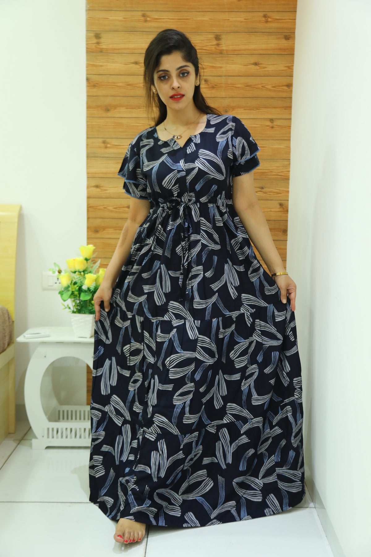 Rayon Gathering Frock Model Night Gown