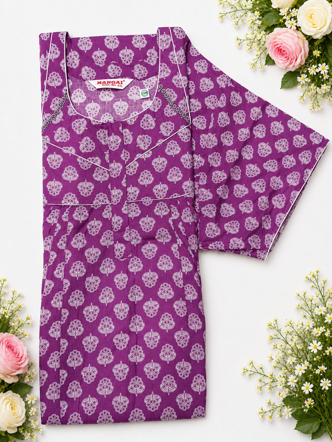 MANGAI Premium Cotton Printed Pleated Model Half Sleeve 4XL Size Nighties (4PZ)