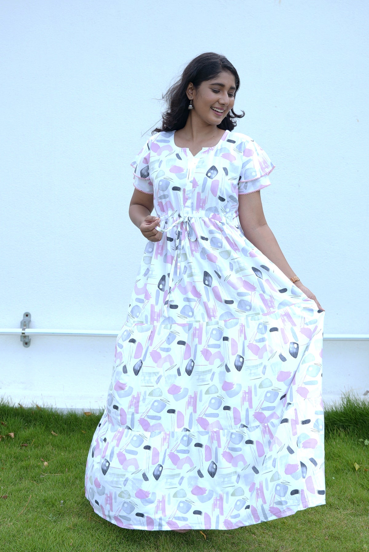 Stylish Arrivals Rayon Gathering Frock Model Night Gown's | Front Adjustable Gathering Style Rope Rope | Double Layer Sleeve | Trending Collection's for Stylish Women's (GFK)