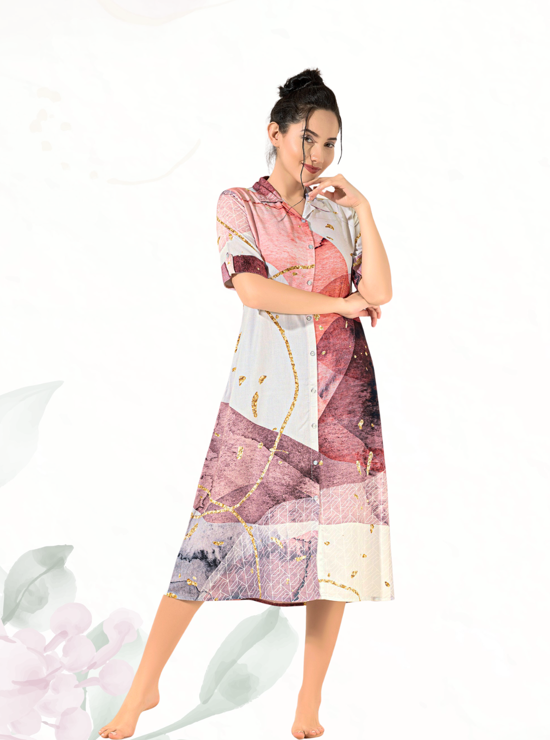 MANGAI Premium Rayon Collar MAXI Nighty for Women | Long Sleeve Stylish Nightwear for Women and Teenager | Perfect Stylish Nightwear (CM)